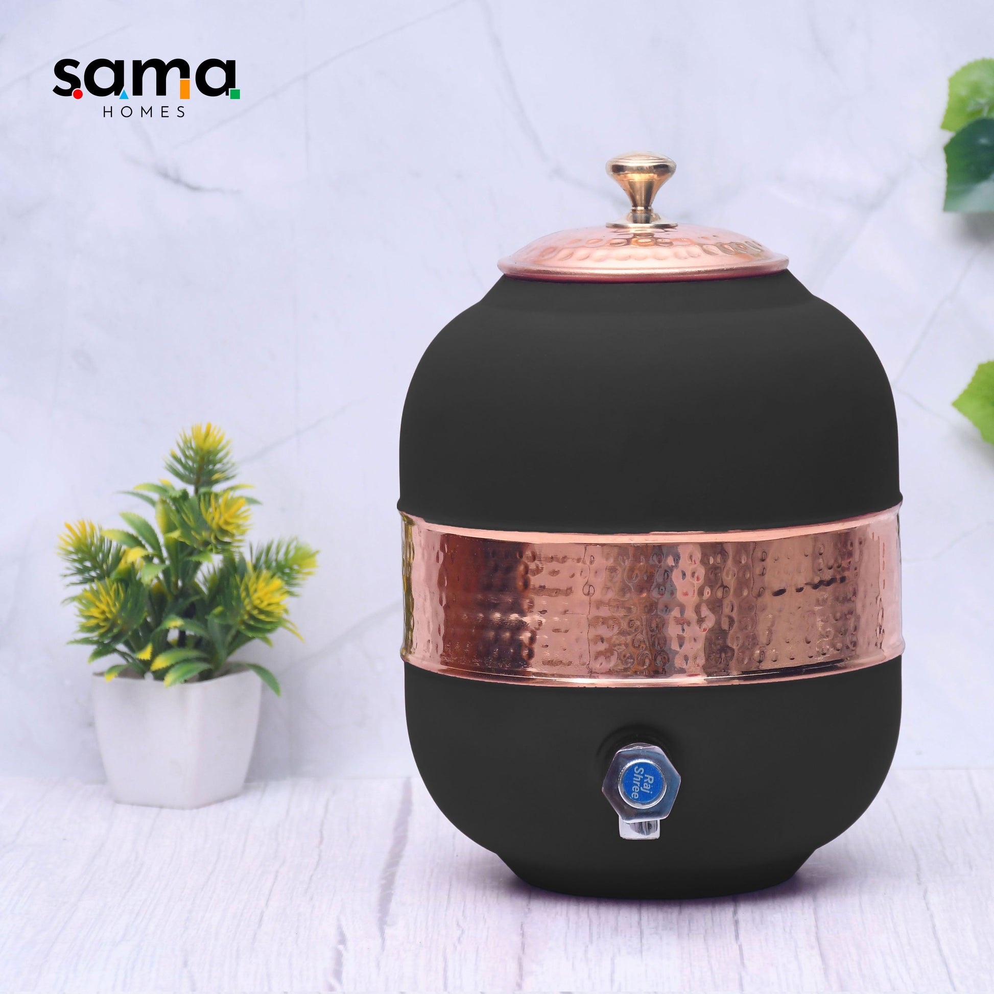 SAMA Homes - pure copper silk black half hammered water dispenser matka capacity 5000ml