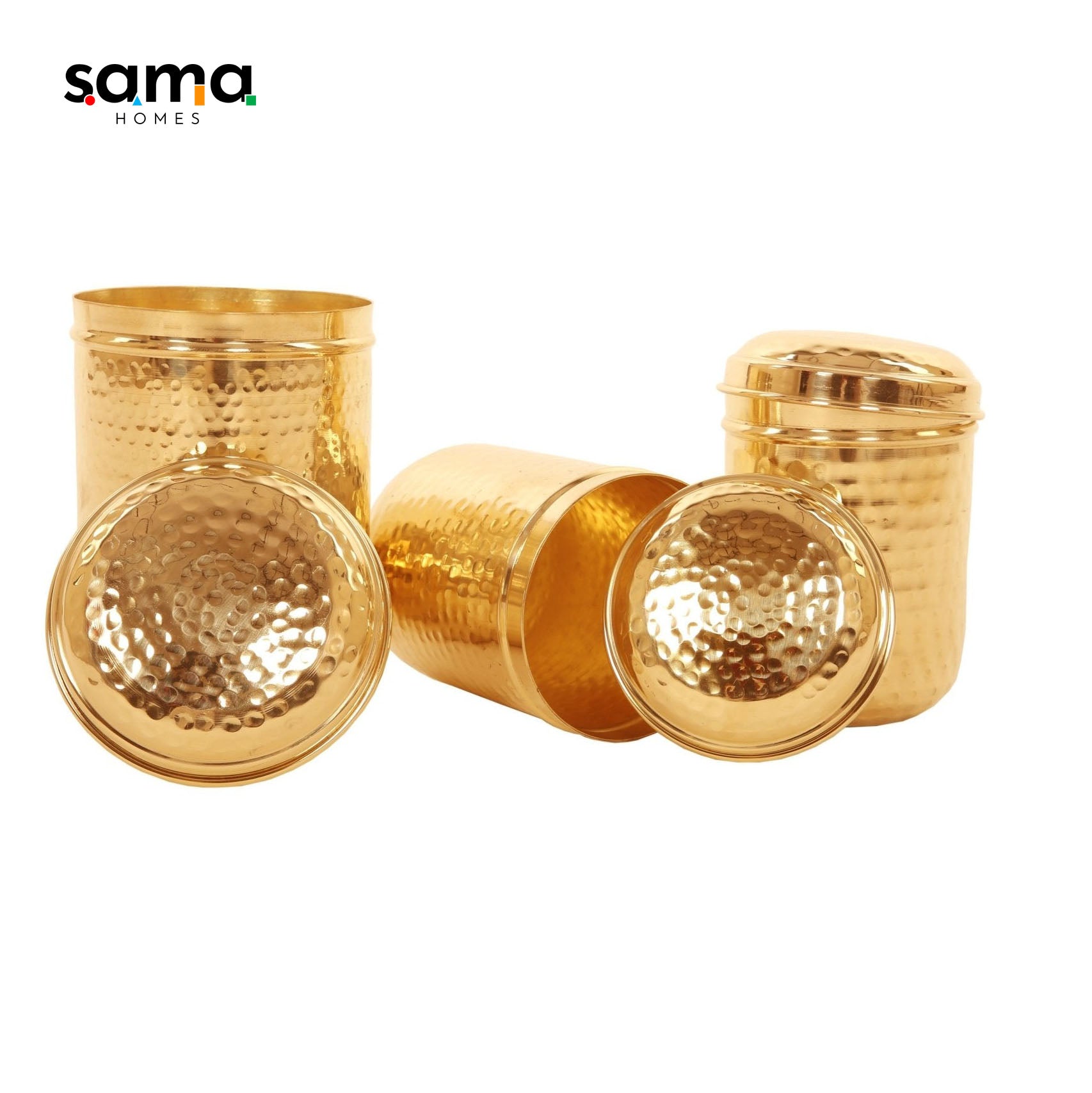 SAMA Homes - brass hammered canister dabba set