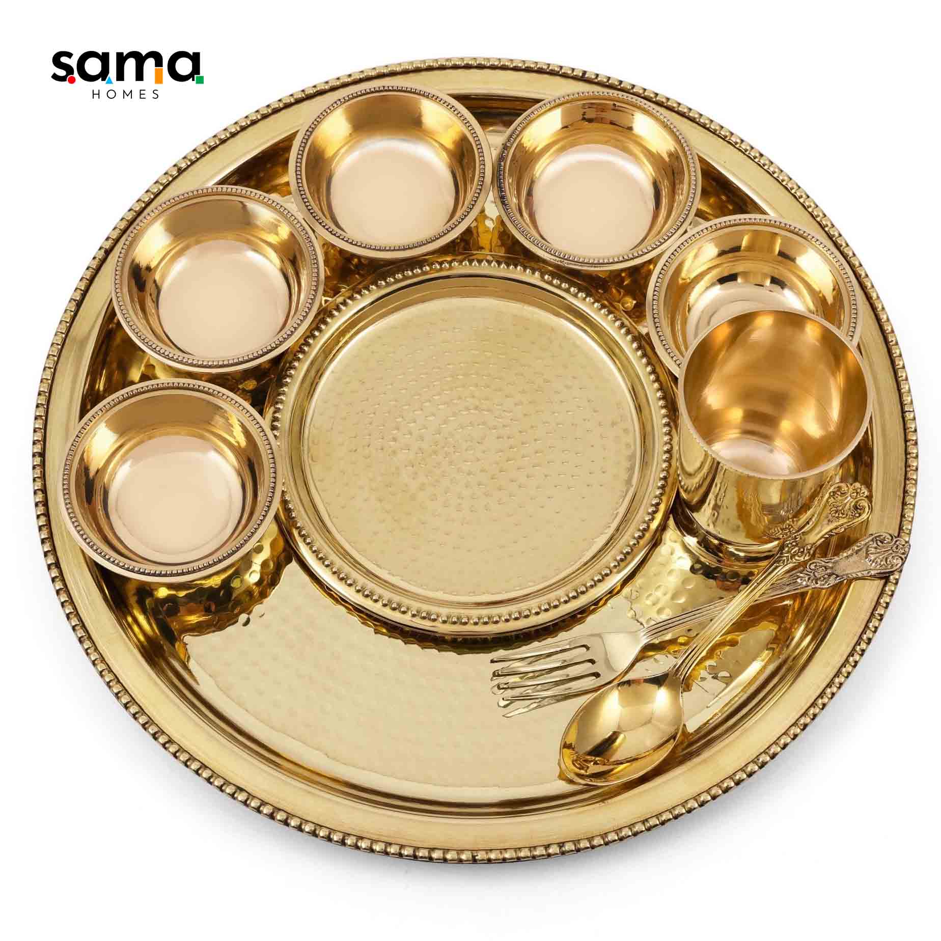 SAMA Homes - brass hammered dinner set