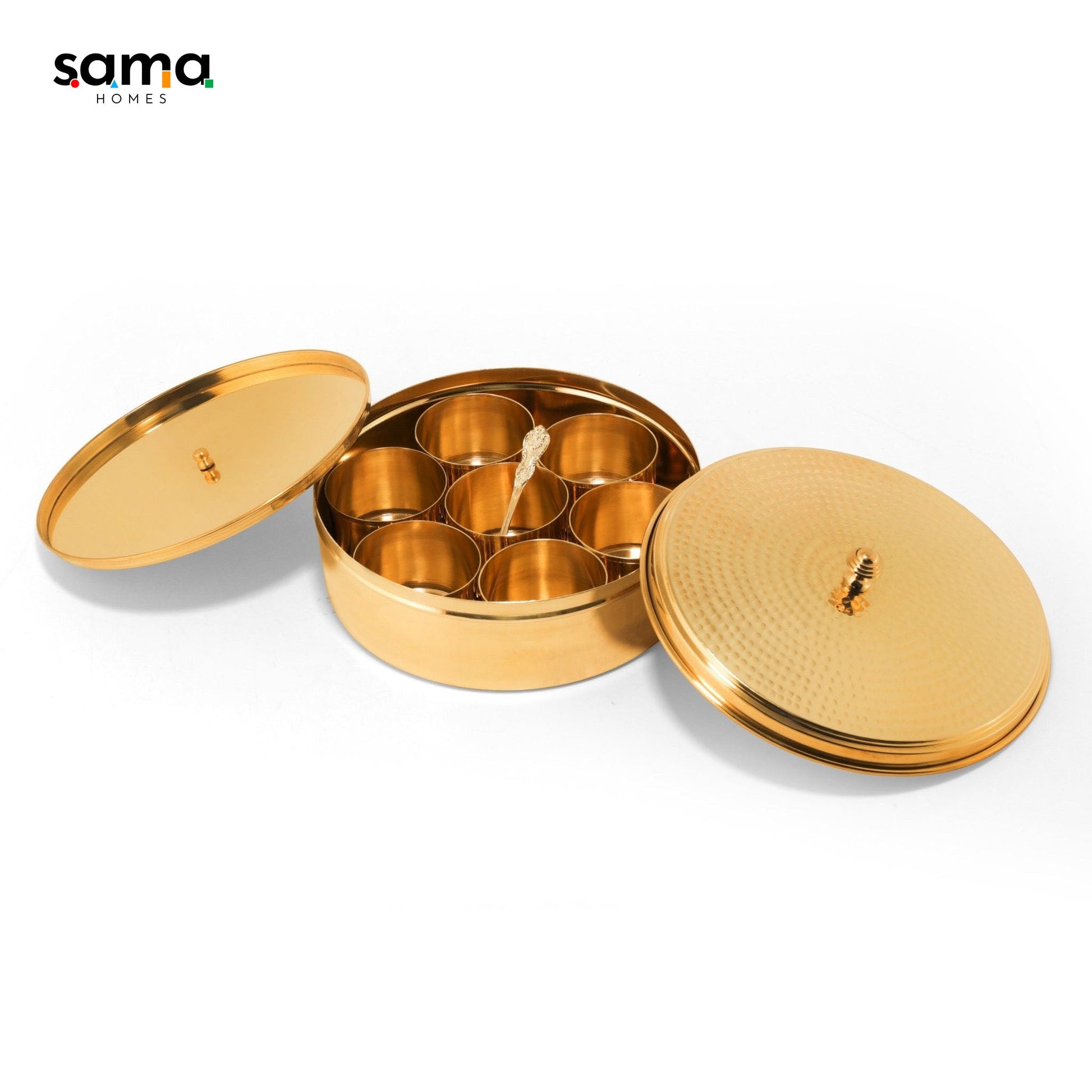 SAMA Homes - brass hammered spice box