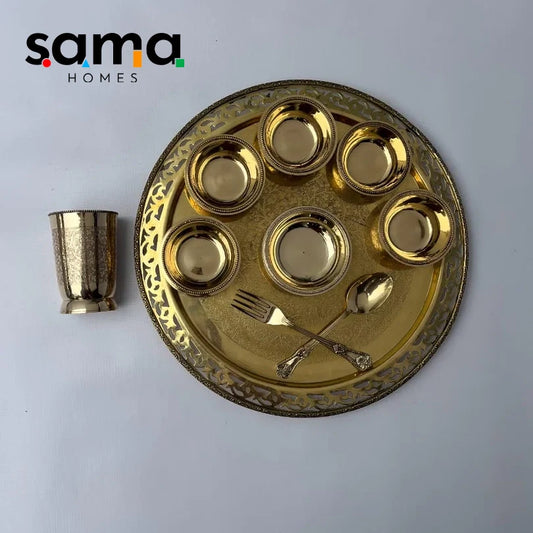 Brass Jali Dinner Set | Traditional Pital Tableware | Handcrafted Indian Dinner Set