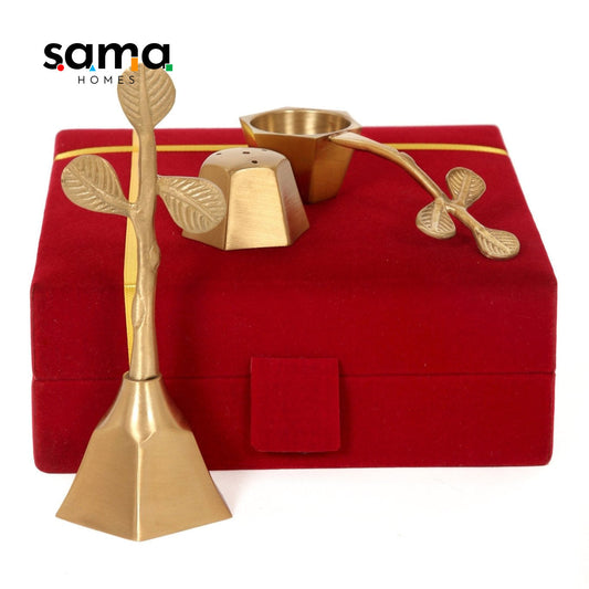 SAMA Homes - brass pooja set matte finish