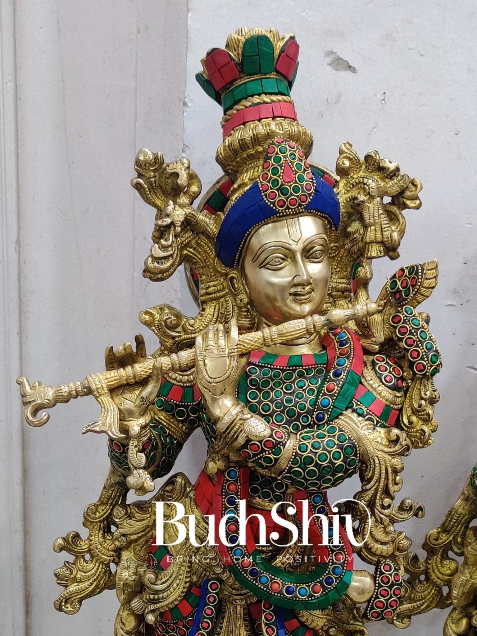 Sama Homes-radha krishna brass idols 29 inches height with double layered meenakari stonework