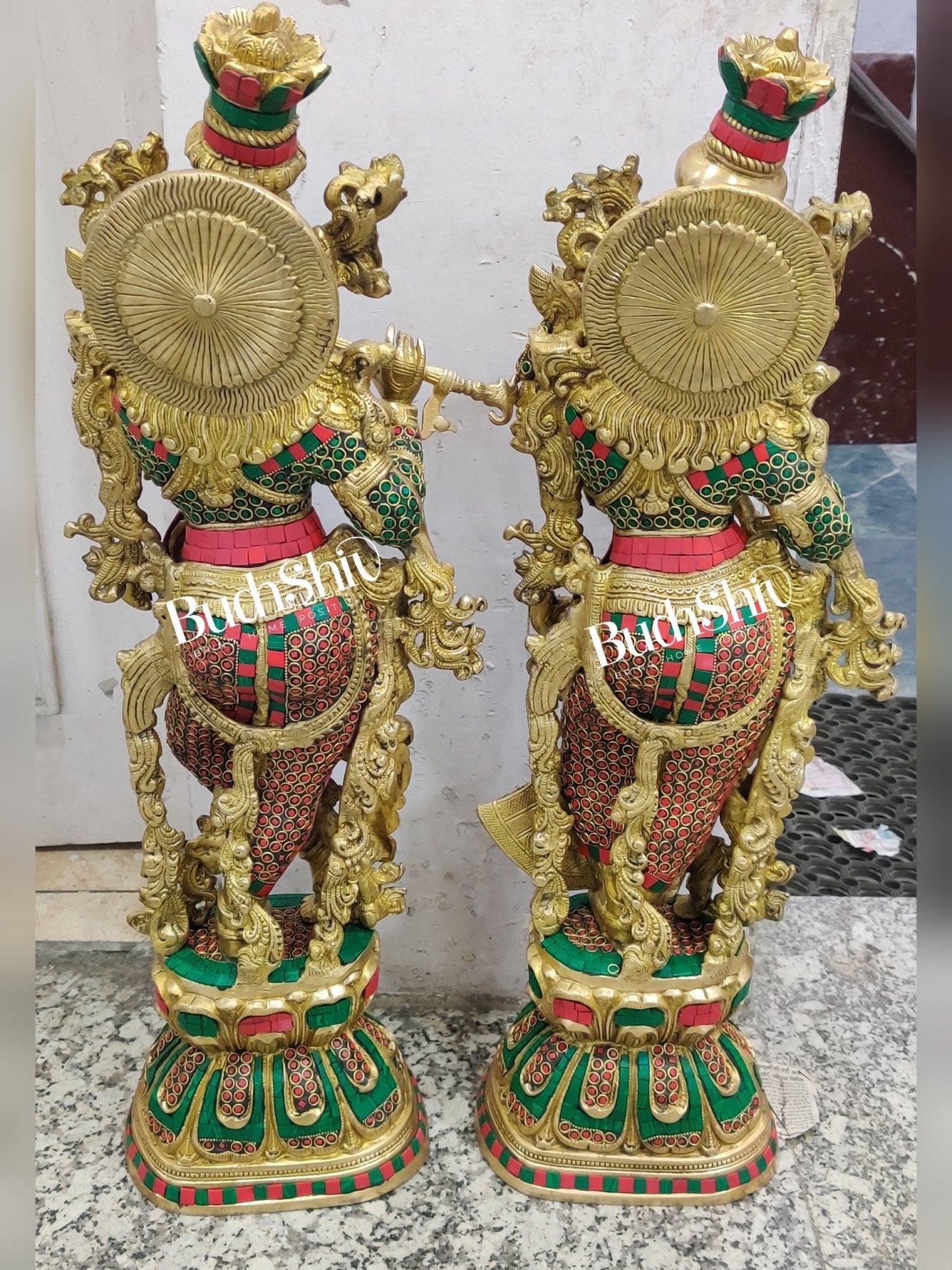 Sama Homes-radha krishna brass idols 29 inches height with double layered meenakari stonework