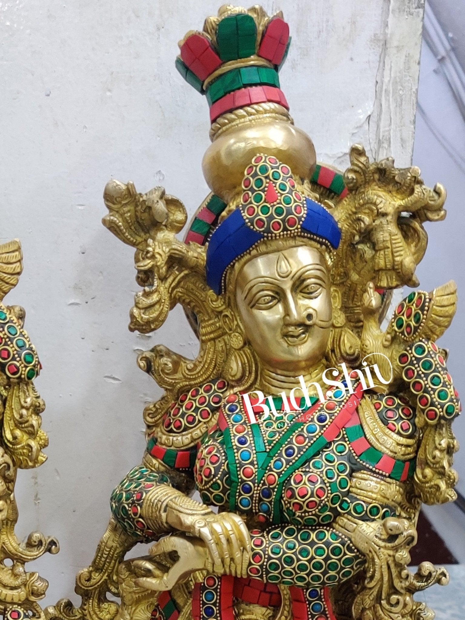 Sama Homes-radha krishna brass idols 29 inches height with double layered meenakari stonework