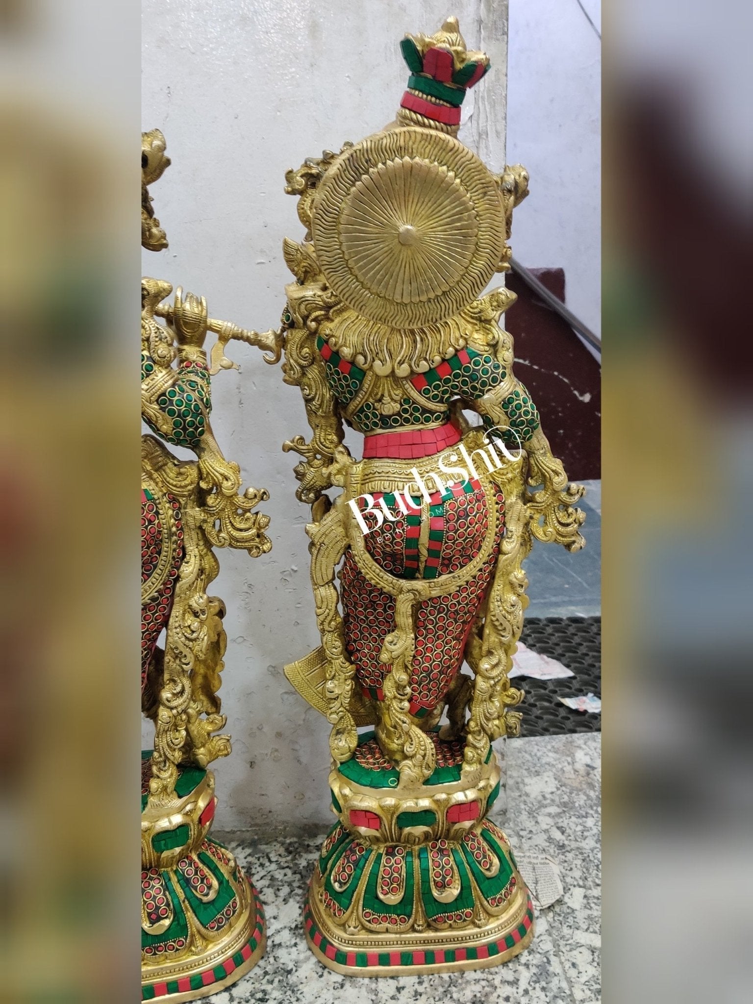 Sama Homes-radha krishna brass idols 29 inches height with double layered meenakari stonework