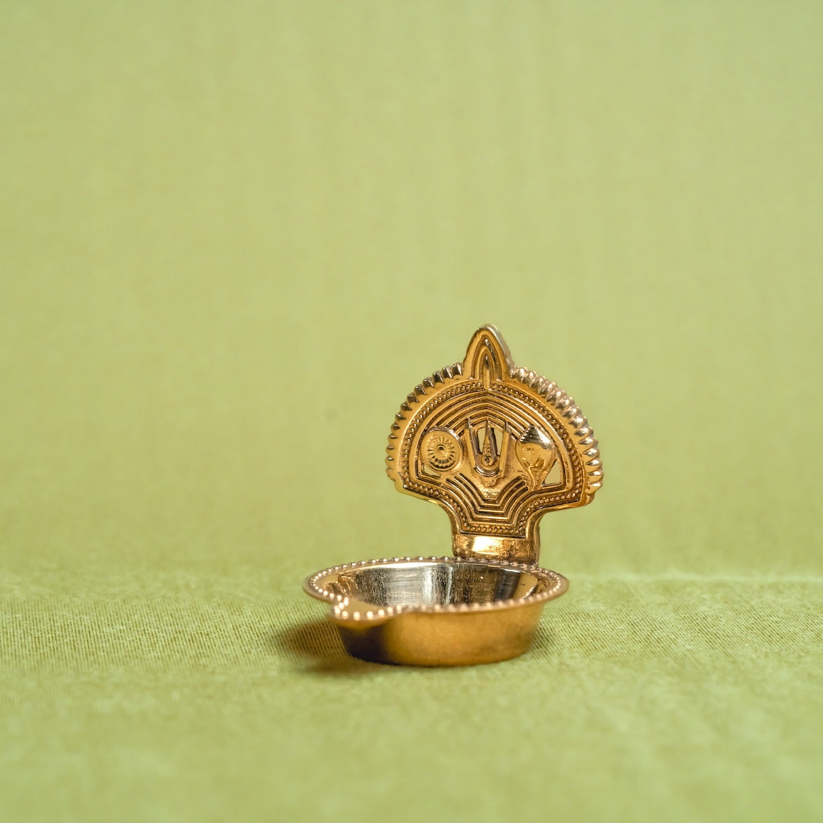 Brass Shankh Chakra Tilak Namah Diya – Set of 4 Handcrafted Traditional Oil Lamps