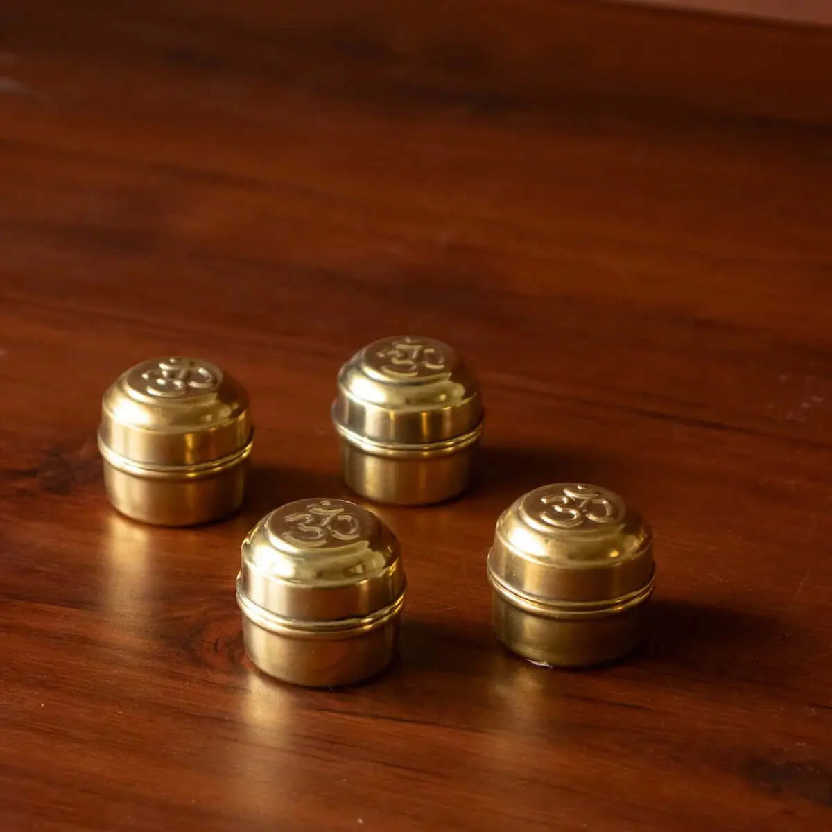 Brass Sindoor Dibbi OM-Set of 4 | Kumkum Box | Sindoor Dani for Festival gifts