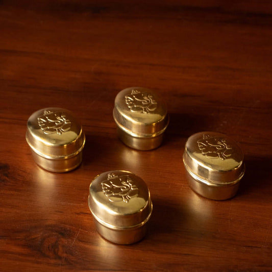 Brass Sindoor Dibbi Oval Set Of 4 | Haldi kumkum box for gifting