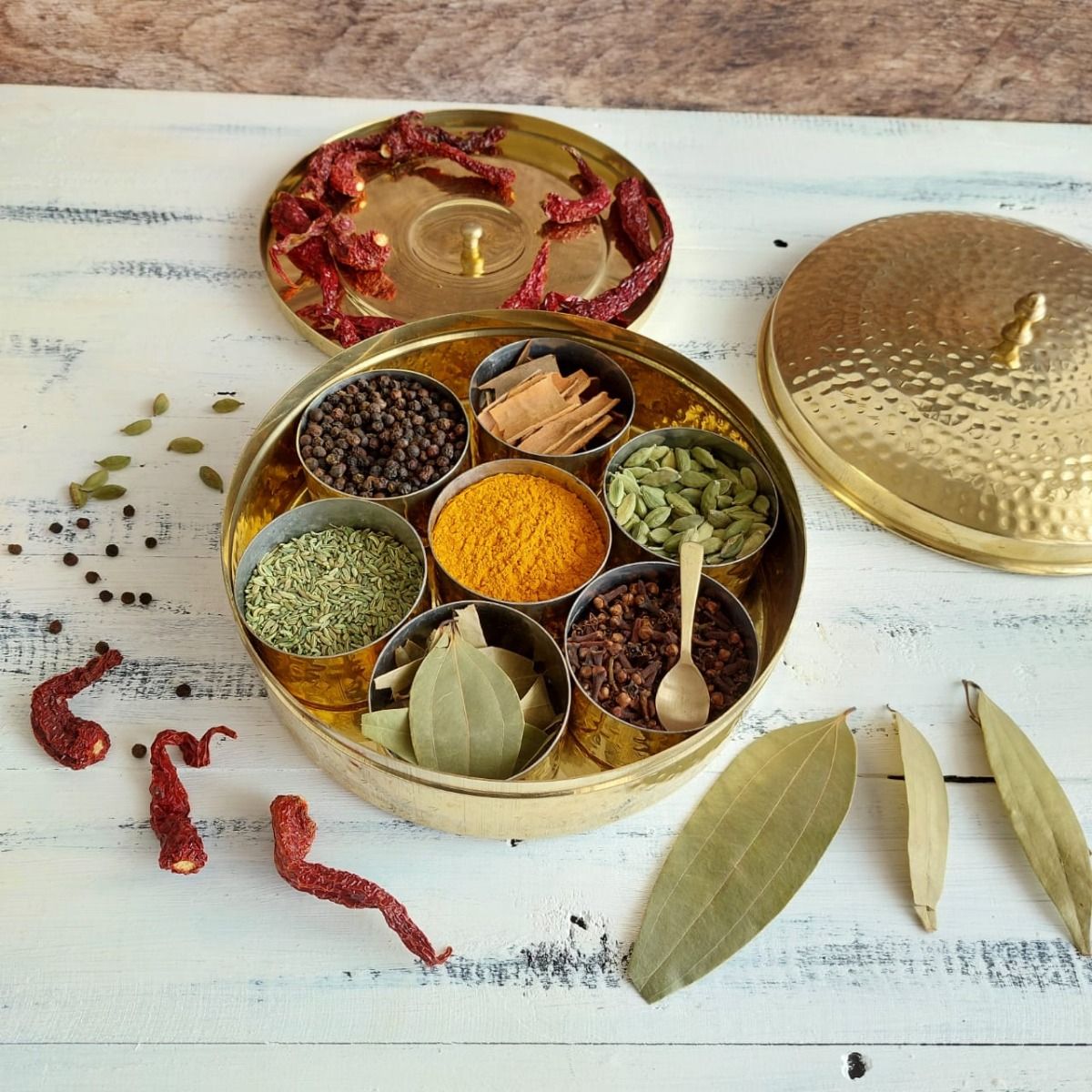 SAMA Homes - brass spice box large with tin coating plate