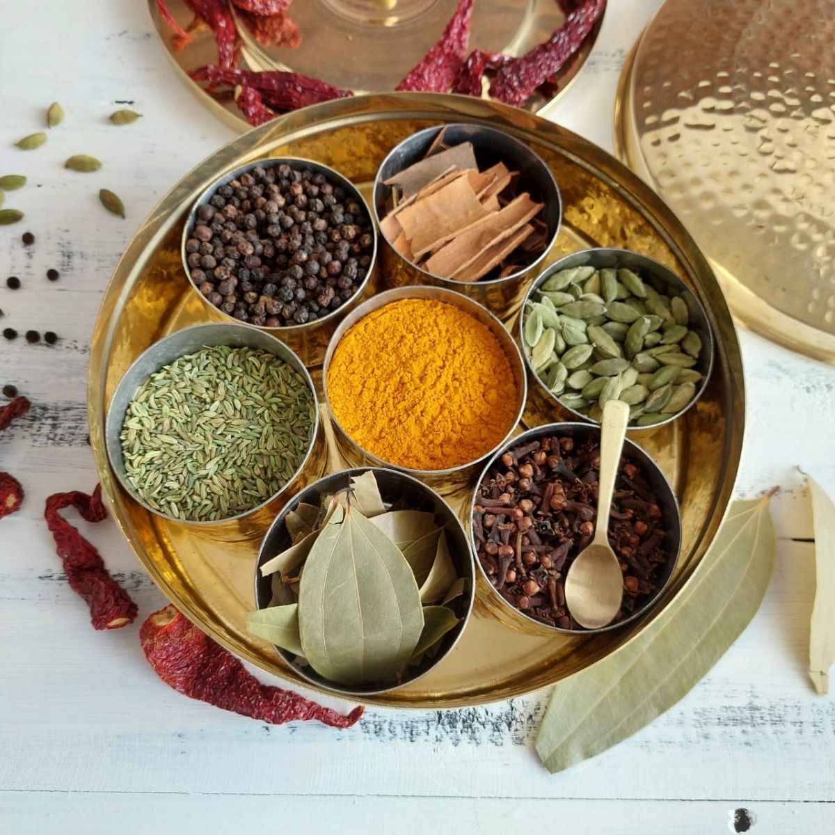 SAMA Homes - brass spice box large with tin coating plate