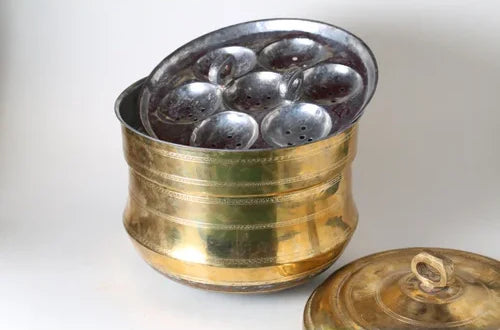 Traditional Brass Idli Pathram | Idli Cooker | Idli Maker Steamer | Tin-Coated Plates | South Indian Cookware | Handcrafted