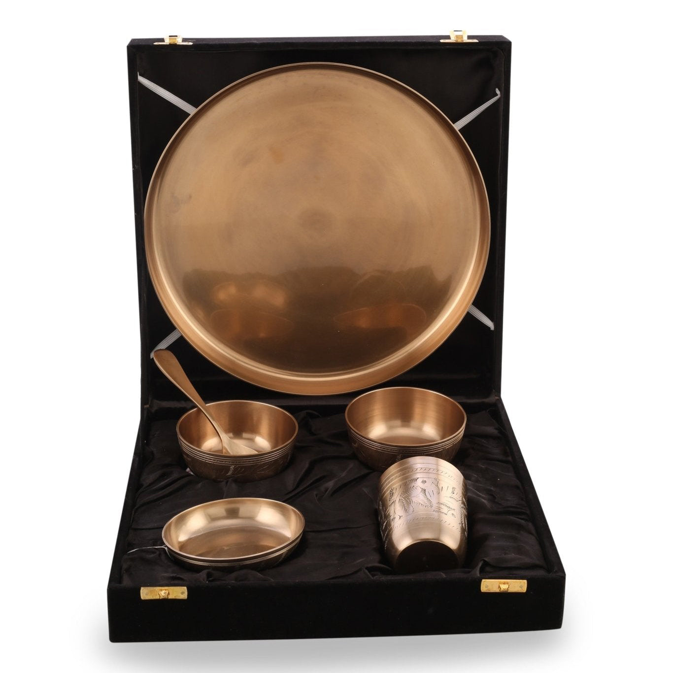 SAMA Homes - bronze kansa engraved dinner set with velvet box