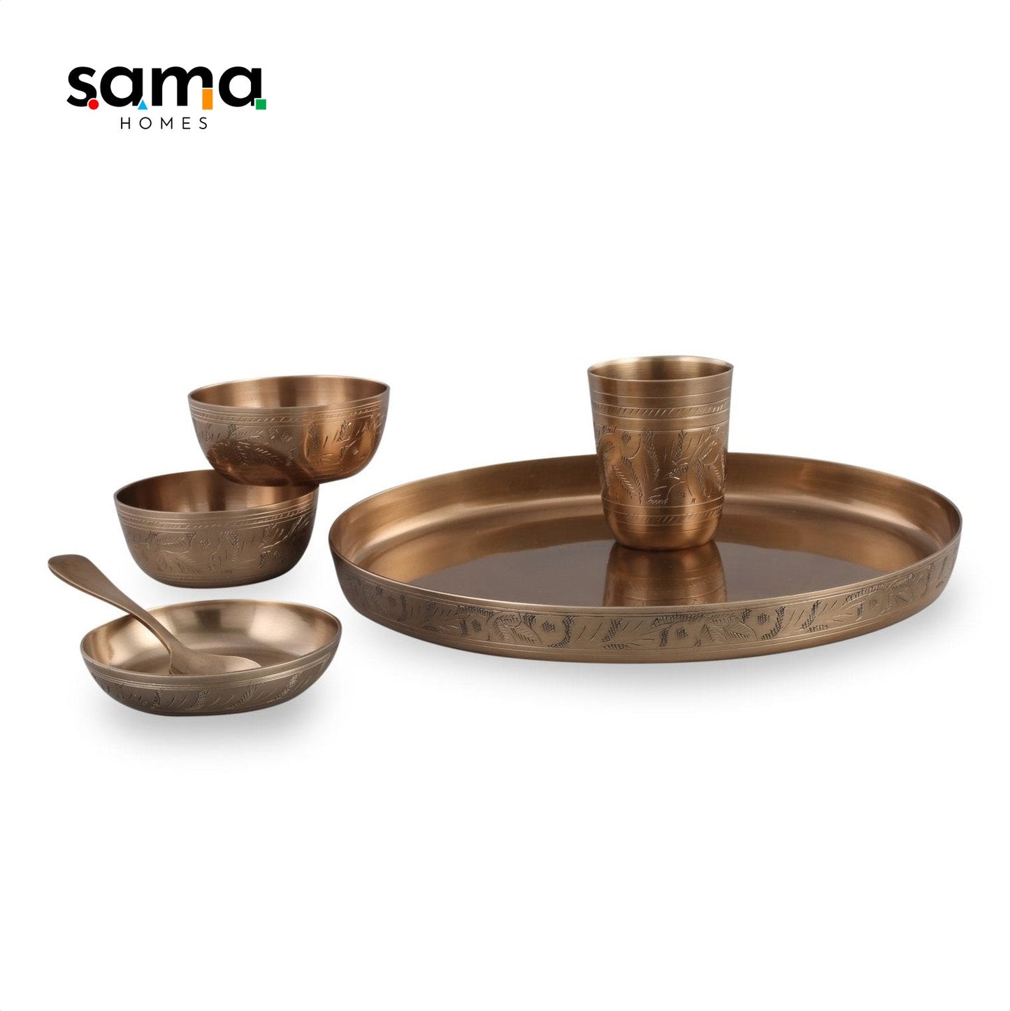 SAMA Homes - bronze kansa engraved dinner set with velvet box