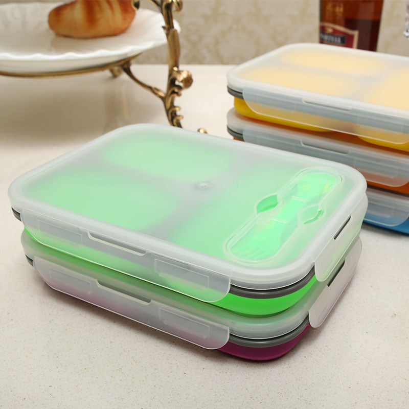 Outdoor Tableware Silicone Folding Lunch Box Portable Sealed Lunch