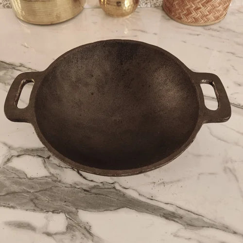 Cast Iron Kadai Smooth Finish Round Bottom