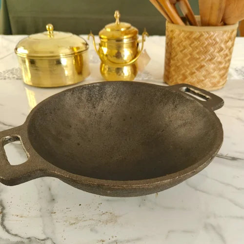 Cast Iron Kadai Smooth Finish Round Bottom