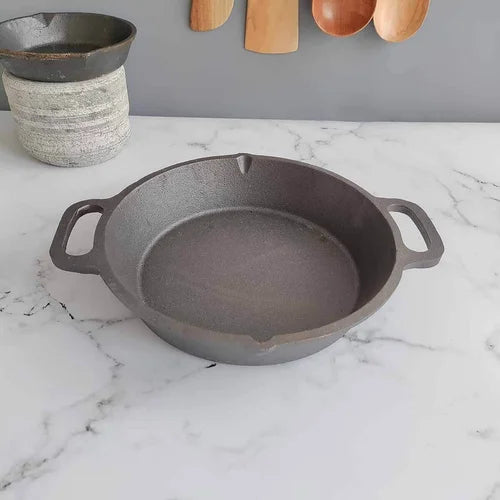 Cast Iron Loop-Round Skillet, Pan (Dual Handle)