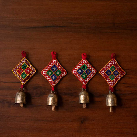 Copper Coated Iron Bell Key Chain Set Of 4 | Handcrafted in Kutch for festival gifts