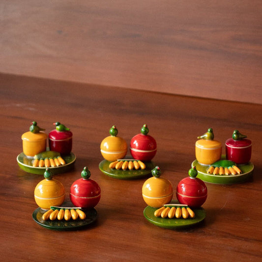 Wooden Haldi Kumkum Set Of 5 | Haldi kumkum barani for festival gifts