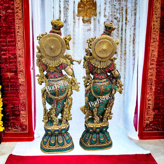 Sama Homes-radha krishna brass idols 29 inches height with three layered stonework