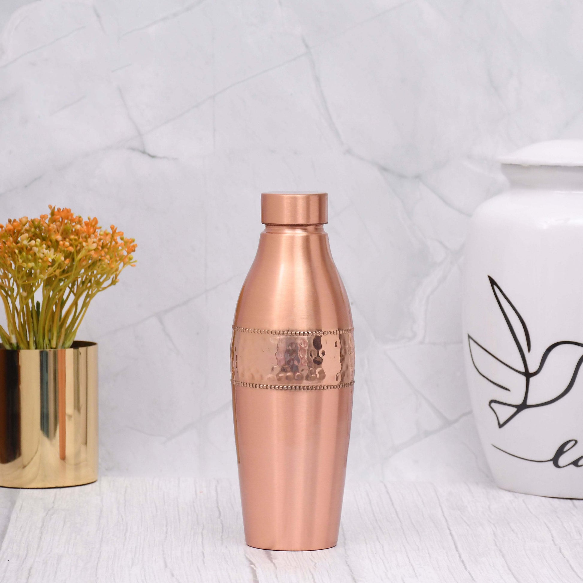 SAMA Homes - pure copper water bottle dolphin design half hammered half matt capacity 950ml
