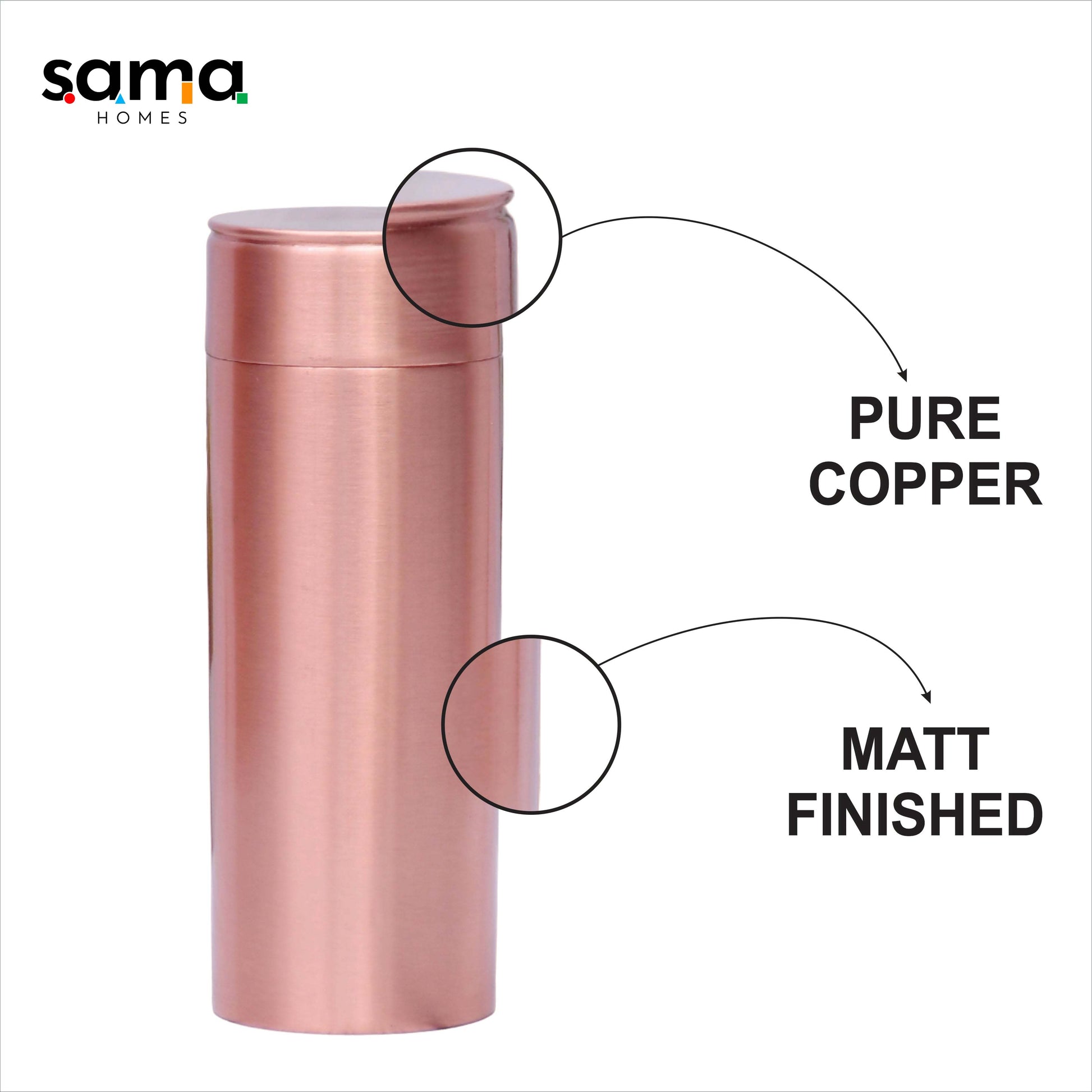 SAMA Homes - pure copper water bottle plain milton style straight capacity small