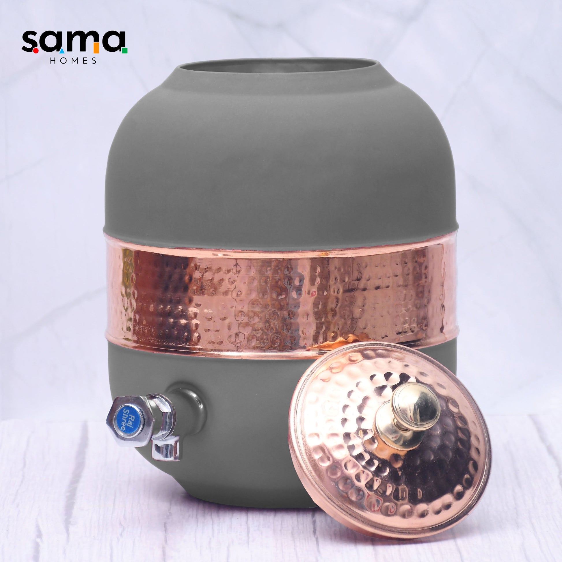 SAMA Homes - pure copper silk grey half hammered water dispenser matka capacity 5000ml