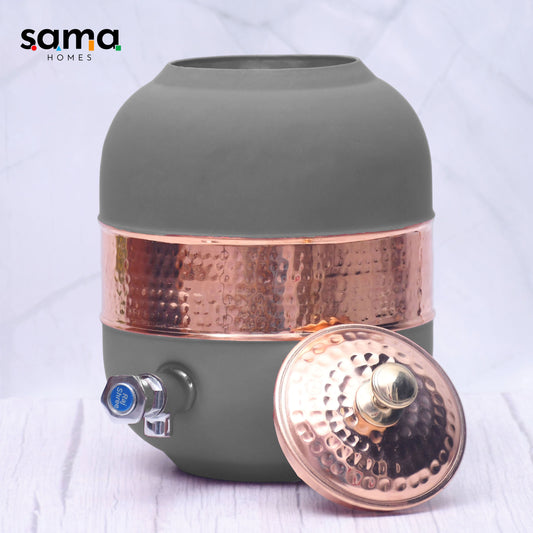 SAMA Homes - pure copper silk grey half hammered water dispenser matka capacity 5000ml