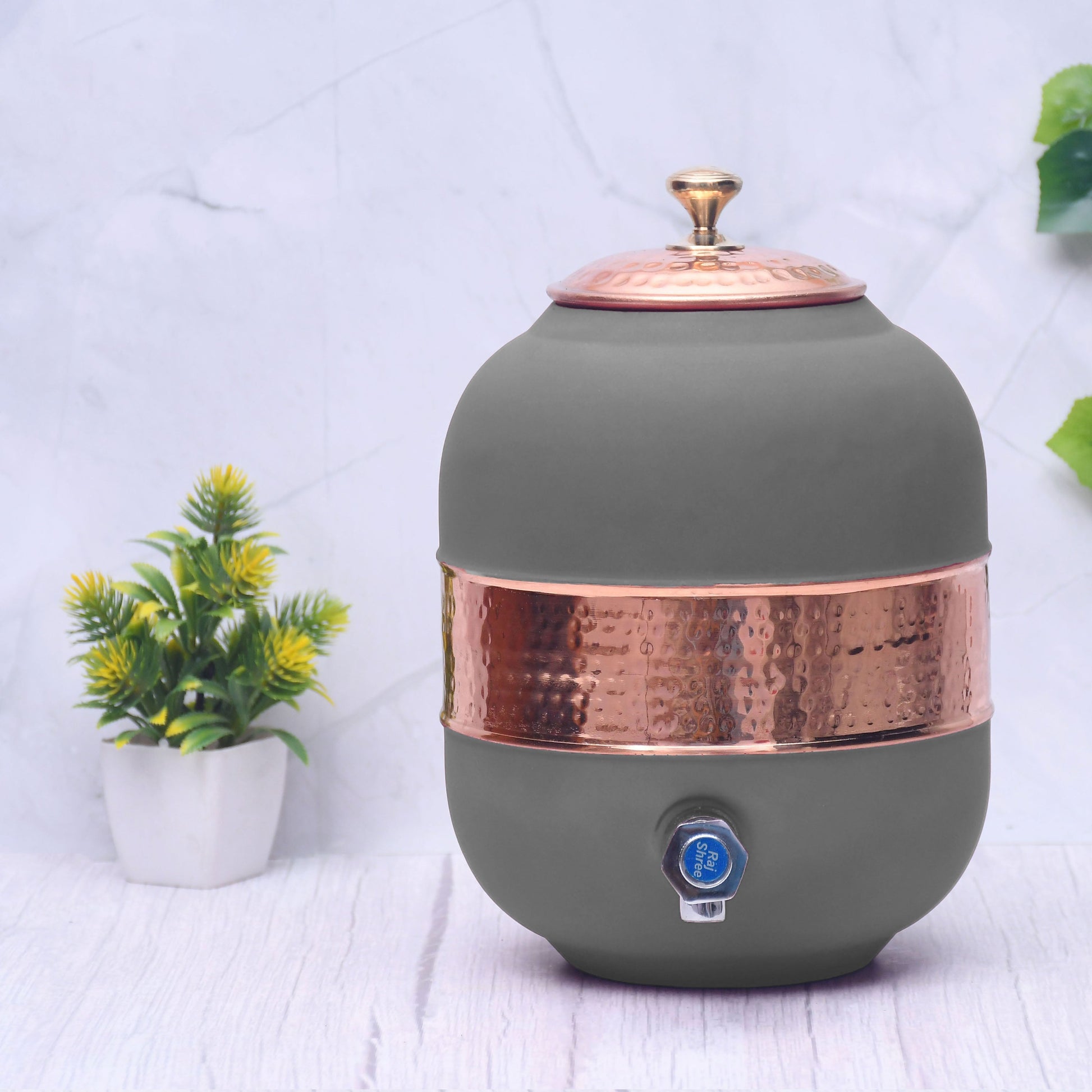 SAMA Homes - pure copper silk grey half hammered water dispenser matka capacity 5000ml