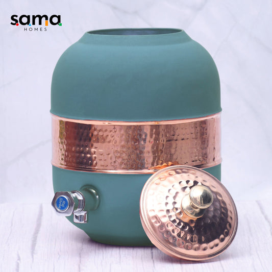 SAMA Homes - pure copper silk green half hammered water dispenser matka capacity 5000ml