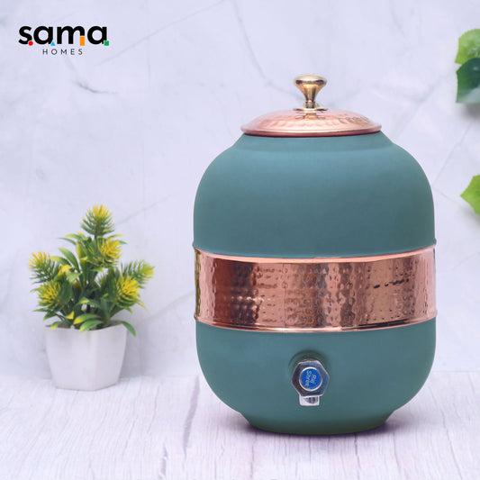 SAMA Homes - pure copper silk green half hammered water dispenser matka capacity 5000ml