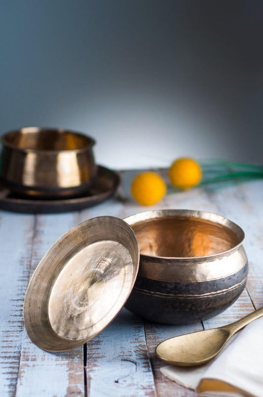 Kansa - Bronze Serving Bowl Large With Lid and Ladle