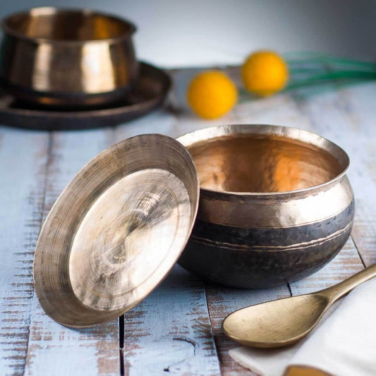 Kansa - Bronze Serving Bowl Large With Lid and Ladle