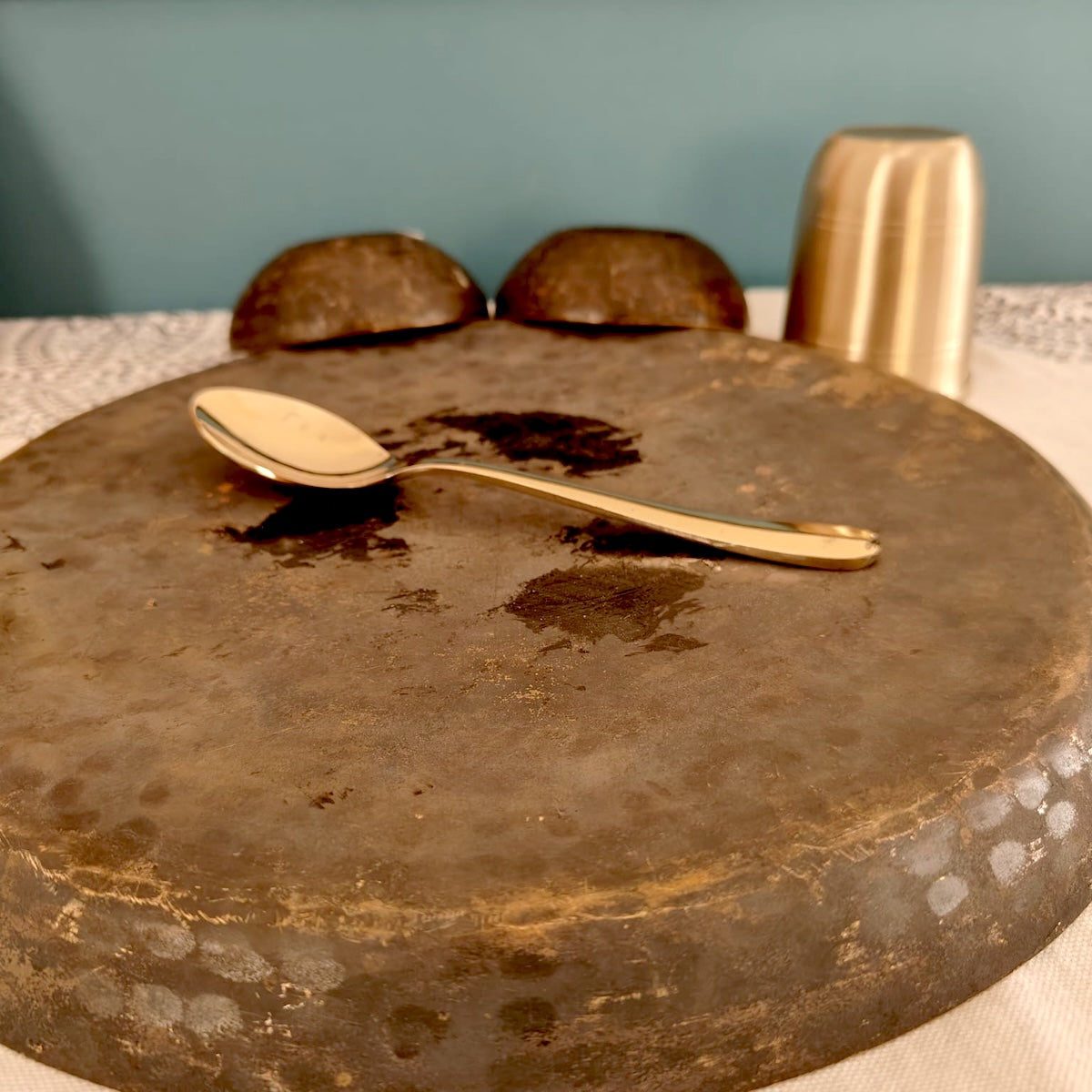 Kansa - Bronze Dinner Plate Set (Thali set: Plate, 2 katori, tumbler, 1 Spoon)