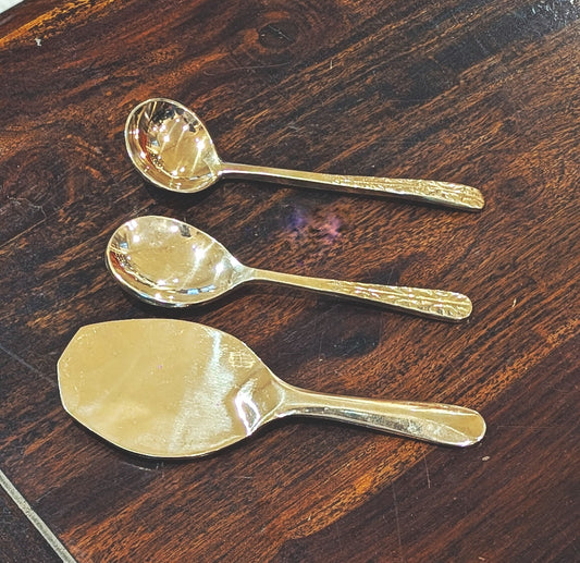 Handcrafted Kansa Serving Ladle Set: Rice, Curry & Dal Set of 3