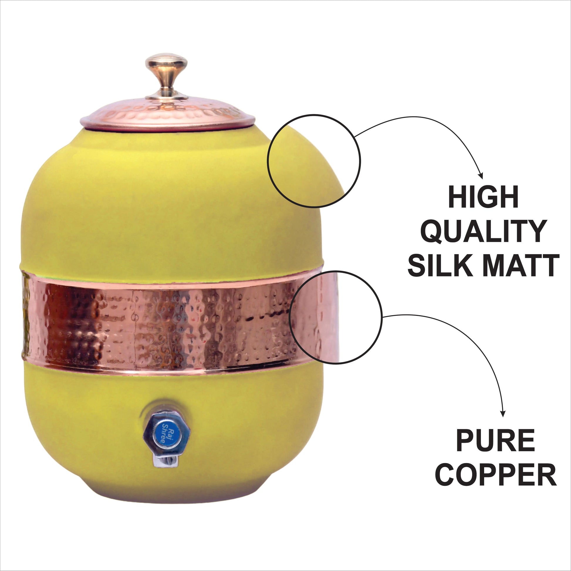 SAMA Homes - pure copper silk yellow half hammered water dispenser matka capacity 5000ml