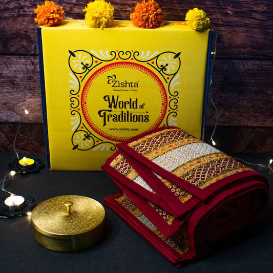 Natural Mat and Pooja Box Set