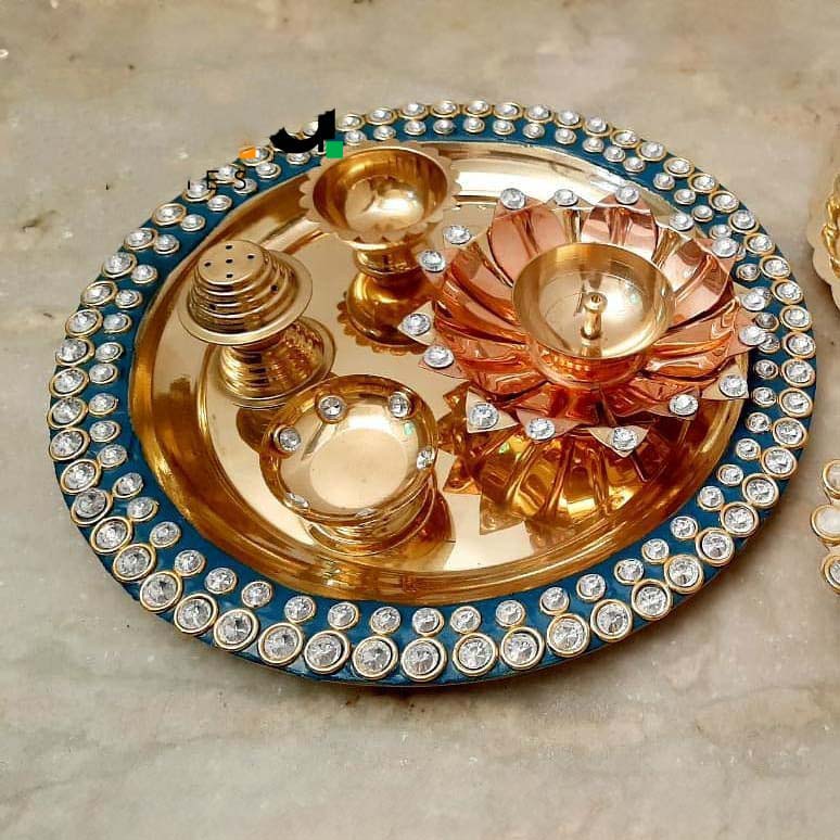 SAMA Homes - exclusive blue meenakari crystal pooja thali set of 5