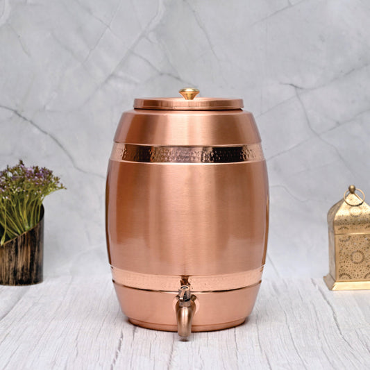 Pure Copper Water Dispenser Barrel Ribbon Hammered Designed Capacity 5000 ML.