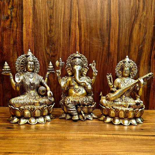Pure Brass Ganesh Lakshmi Saraswati idols 12 inch