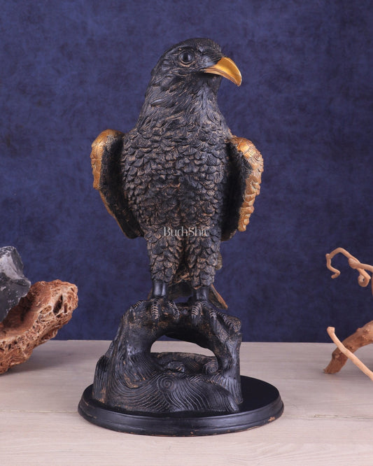 Pure Brass Large Eagle Statue in Antique Tone | Vastu & Feng Shui 15"
