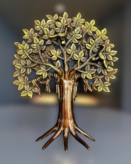 Stunning Brass Kalpavriksha Tree of Life with Birds Showpiece - 12 Inches, Dual Tone Finish