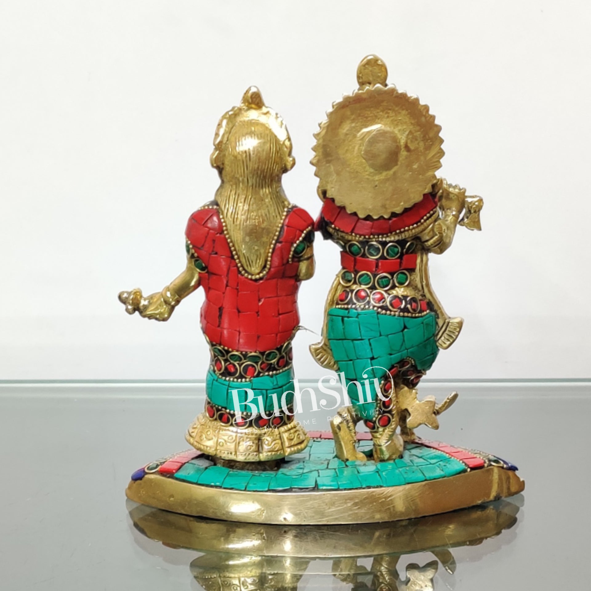 Sama Homes-radha with krishna playing the flute with a peacock 7 inches with stonework