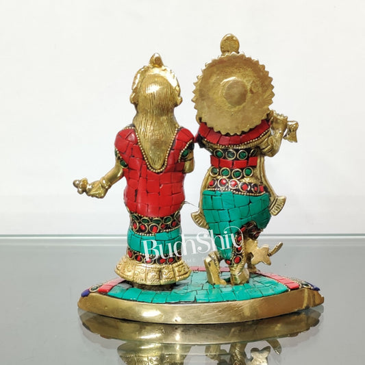 Sama Homes-radha with krishna playing the flute with a peacock 7 inches with stonework