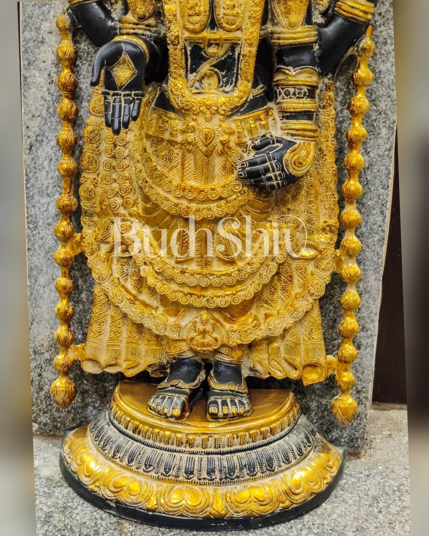 Sama Homes-tirupati balaji venkateshwar brass statue idol 40 inches black stone and turmeric yellow finish