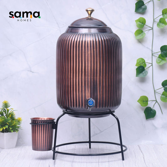 SAMA Homes - pure copper water dispenser with glass and stand antique rope designed combo capacity 5000 ml