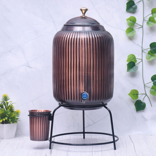 SAMA Homes - pure copper water dispenser with glass and stand antique rope designed combo capacity 5000 ml