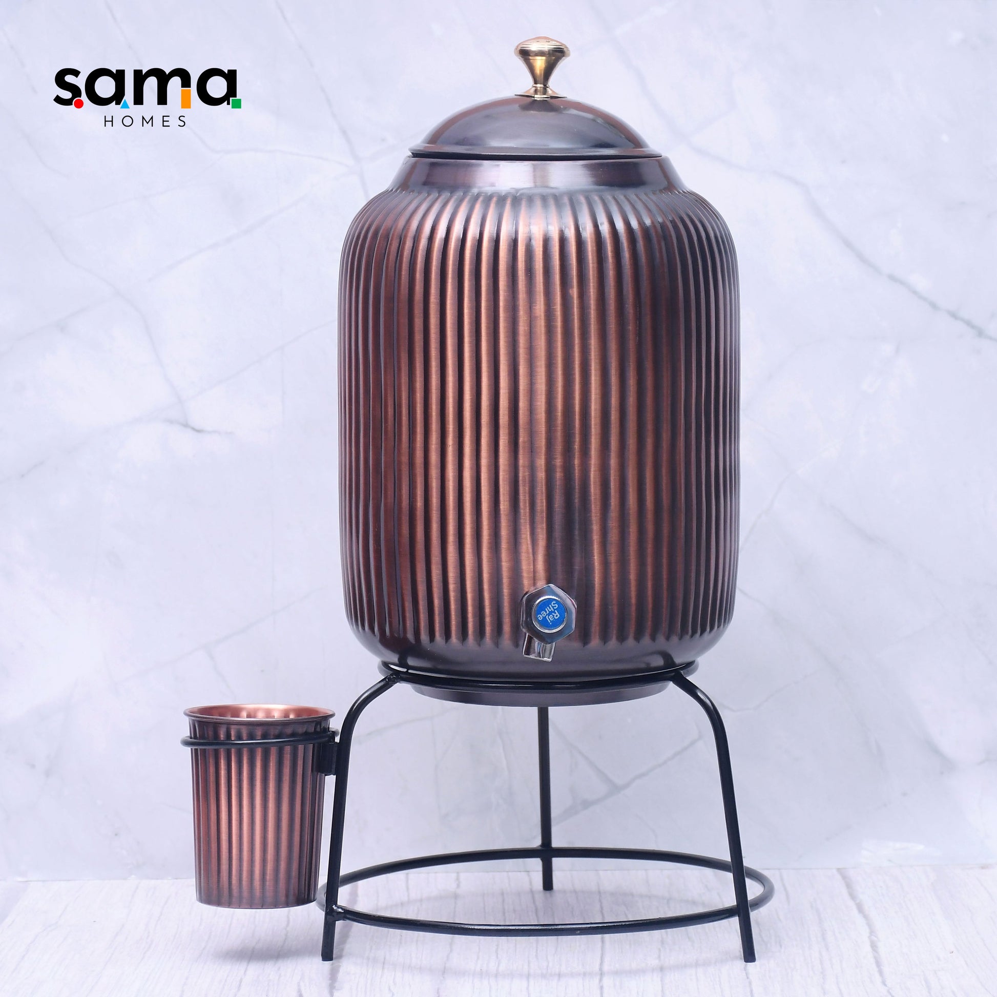 SAMA Homes - pure copper water dispenser with glass and stand antique rope designed combo capacity 8000 ml