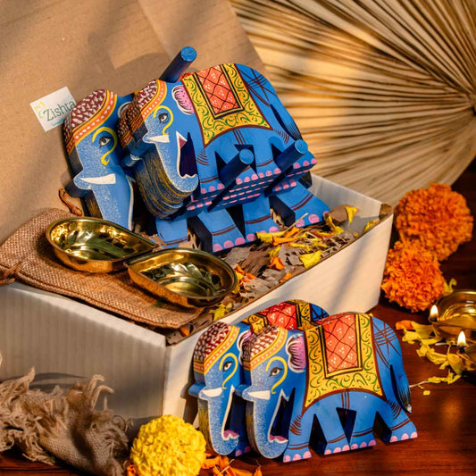 Varanasi Elephant Coasters with Diyas